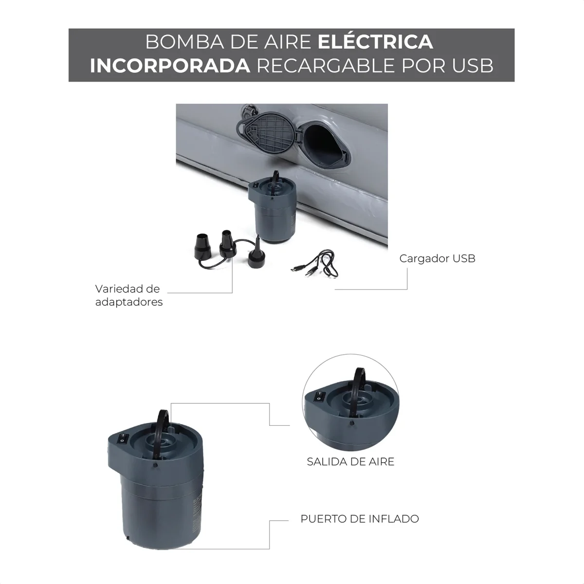 Colchón Inflable Con Batería 2 Plazas Chagual - Imagen 8