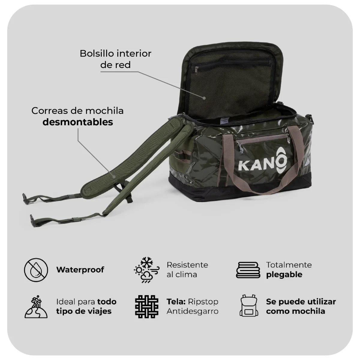 Bolso Mochila Impermeable 40L Darwin Verde - Imagen 5