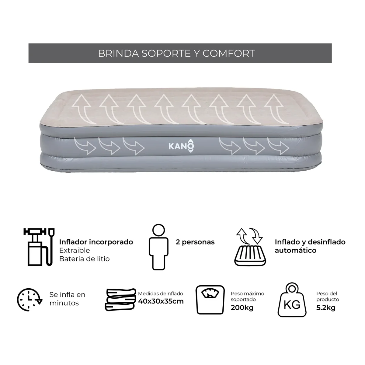 Colchón Inflable Con Batería 2 Plazas Chagual - Imagen 7