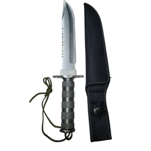 Cuchillo Rambo Acero Con Funda Brújula Supervivencia - Plateado