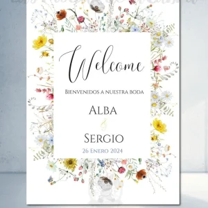 Cartel Welcome flores silvestres boda