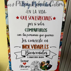Cartel Bienvenida Boda temática Comic