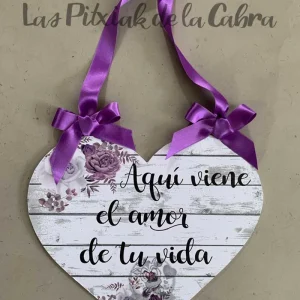 Cartel Corazón Flores Moradas