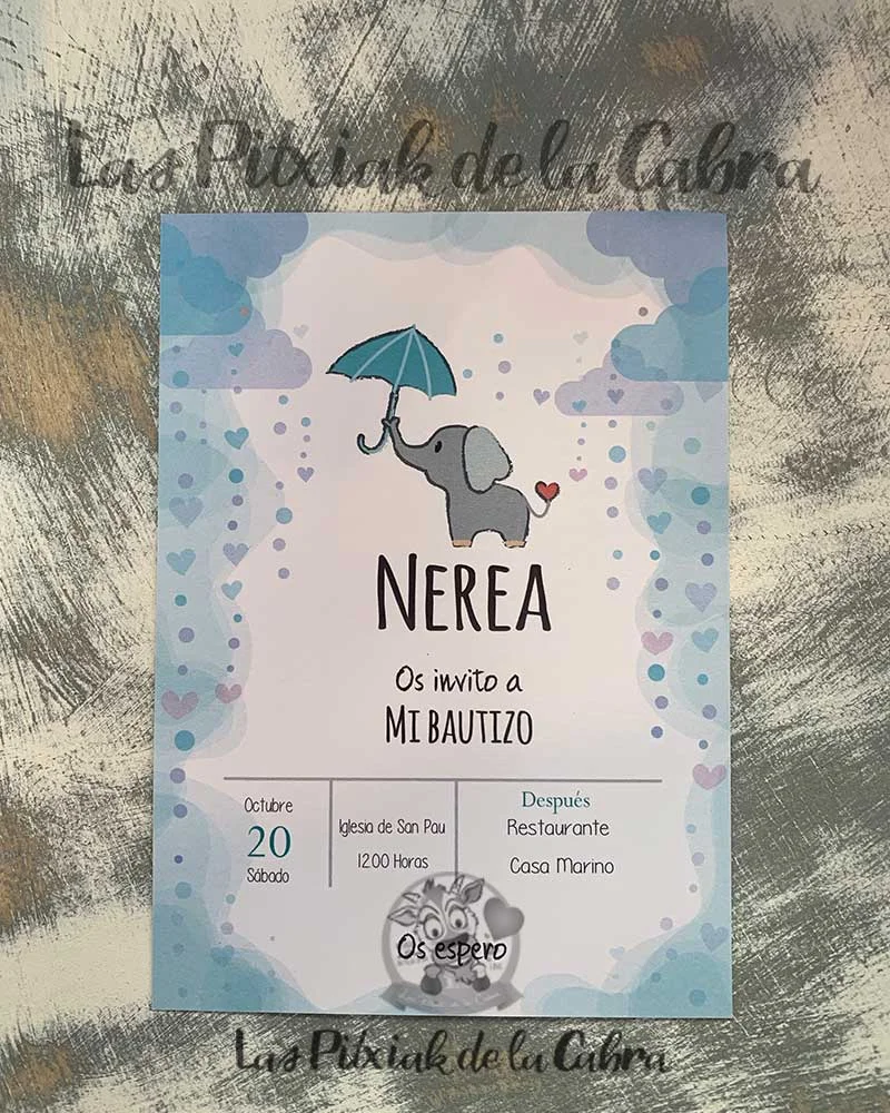 Invitación Bautizo Nerea sin sobre - Imagen 2