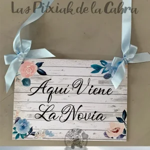 Cartel viene la Novia azul y rosa