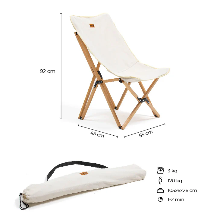 Silla Plegable Para Camping Natural de Madera Beige - Imagen 4