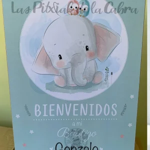 Cartel Bienvenida Bautizo Elefante