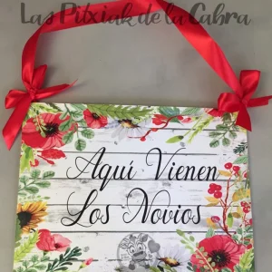 Cartel con amapolas vivan los novios
