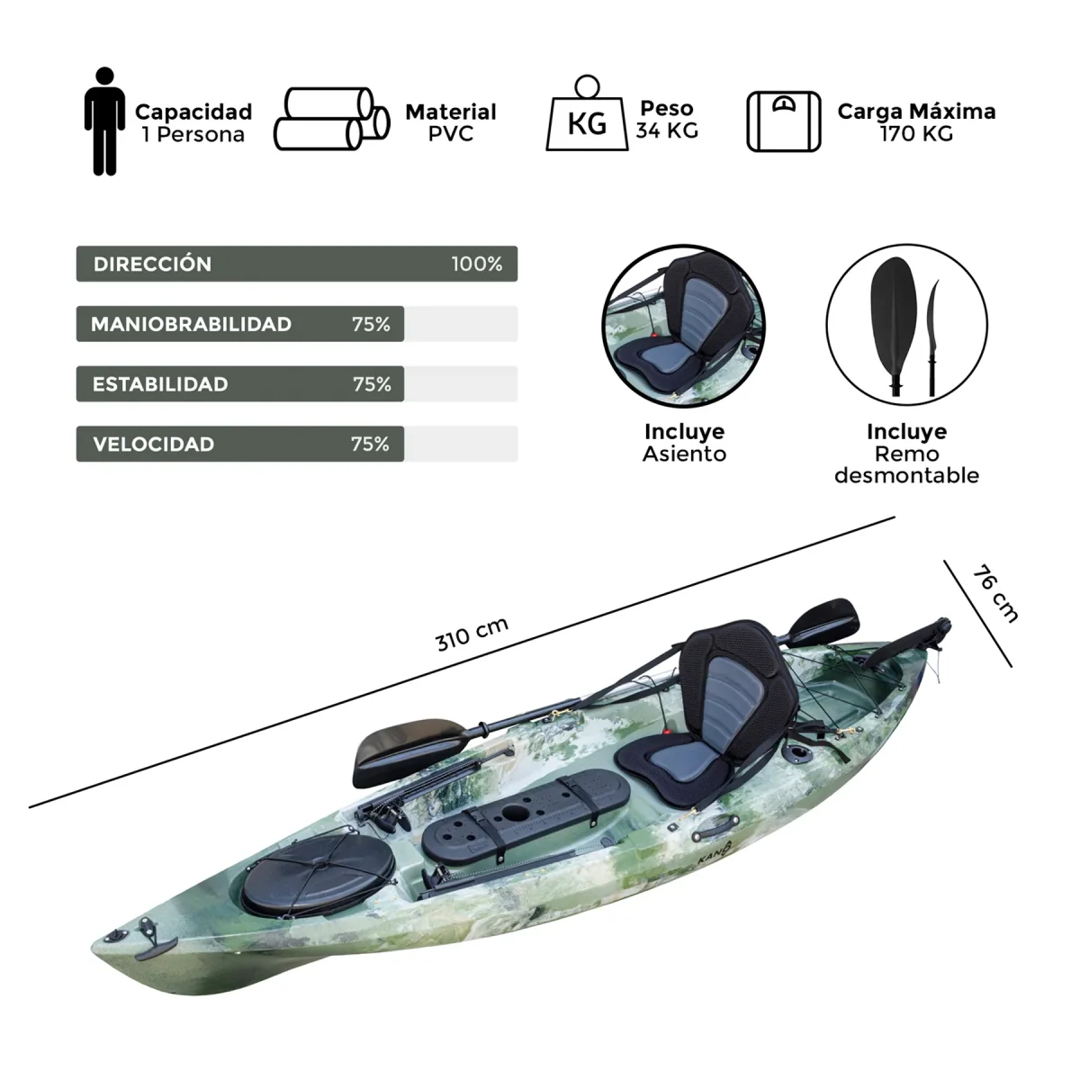 Kayak Single con Timón Mini Dace - Imagen 5