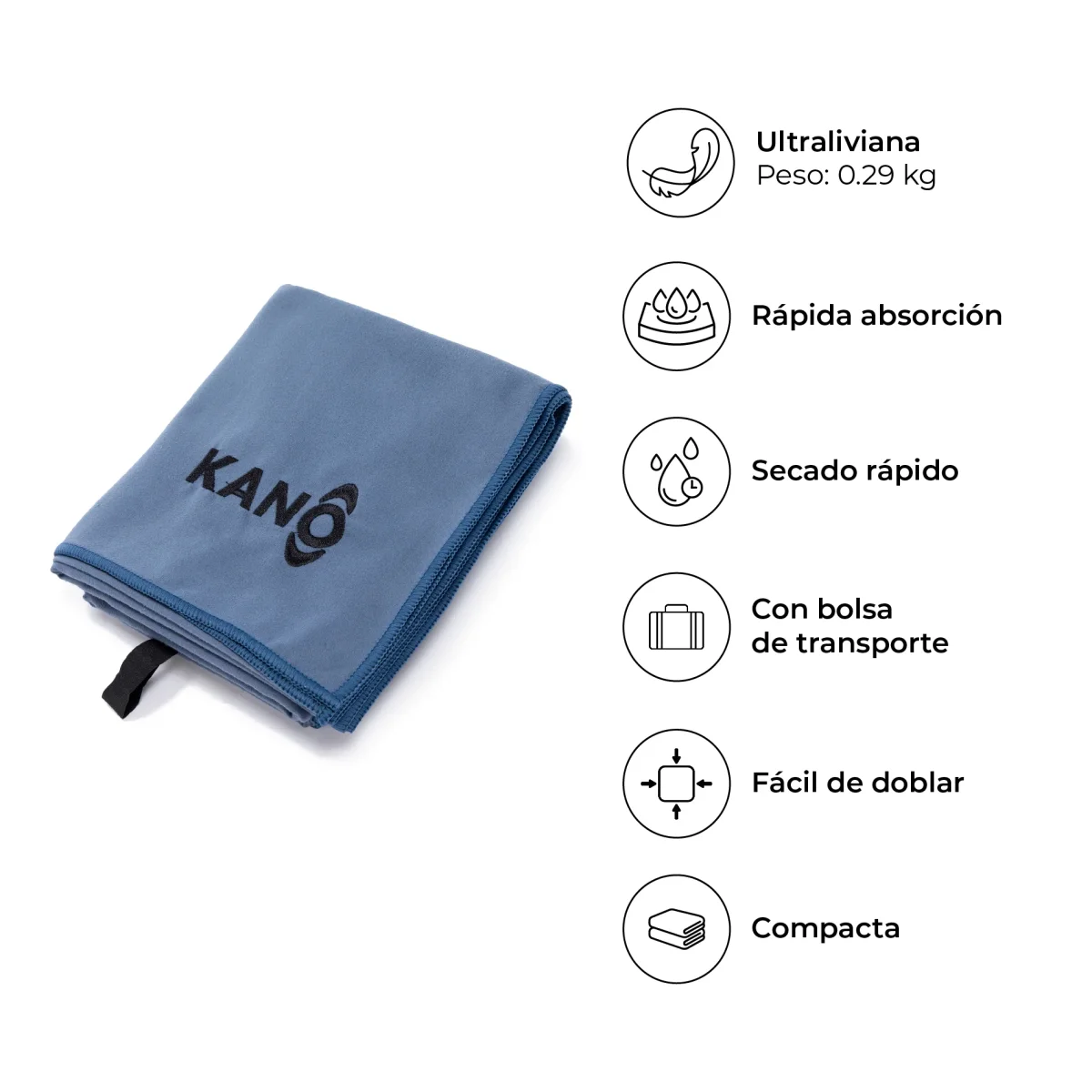 Toalla de Microfibra Kano Gris Azulado Secado Rápido - Imagen 4