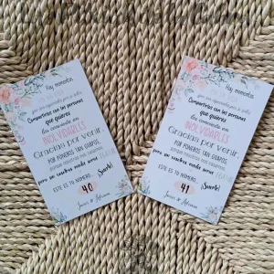 Tarjetas Numeradas para Sorteo